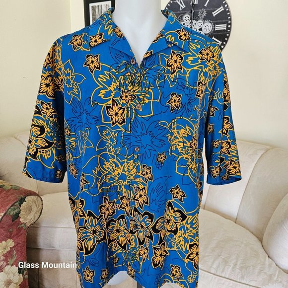 SOLD - Aloha Joe Men's Vintage Hawaiian Blue Floral Casual Dress Shirt - Picture 2 of 10